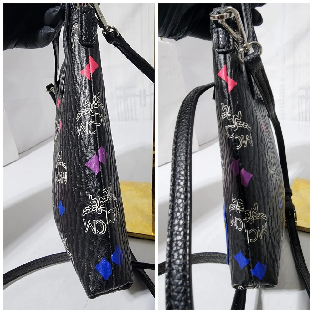 MCM Leather Color Splash Logo Mini Crossbody Bag Black